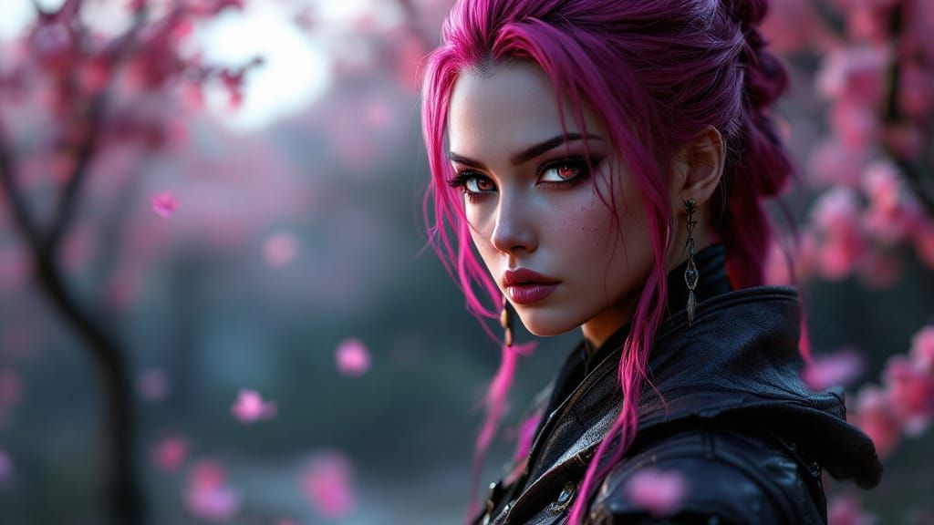 Cinematic 3D Render Of Pink-Haired Ninja Queen