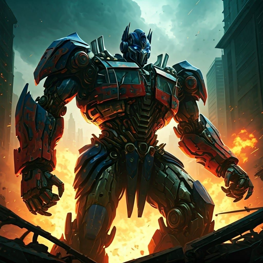 Optimus Prime in Explosive Battle Scene