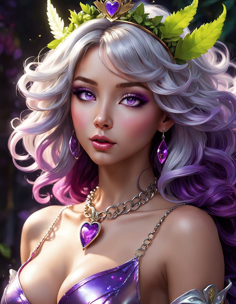 Hyperrealistic Princess with Vibrant Purple Hair and Crown