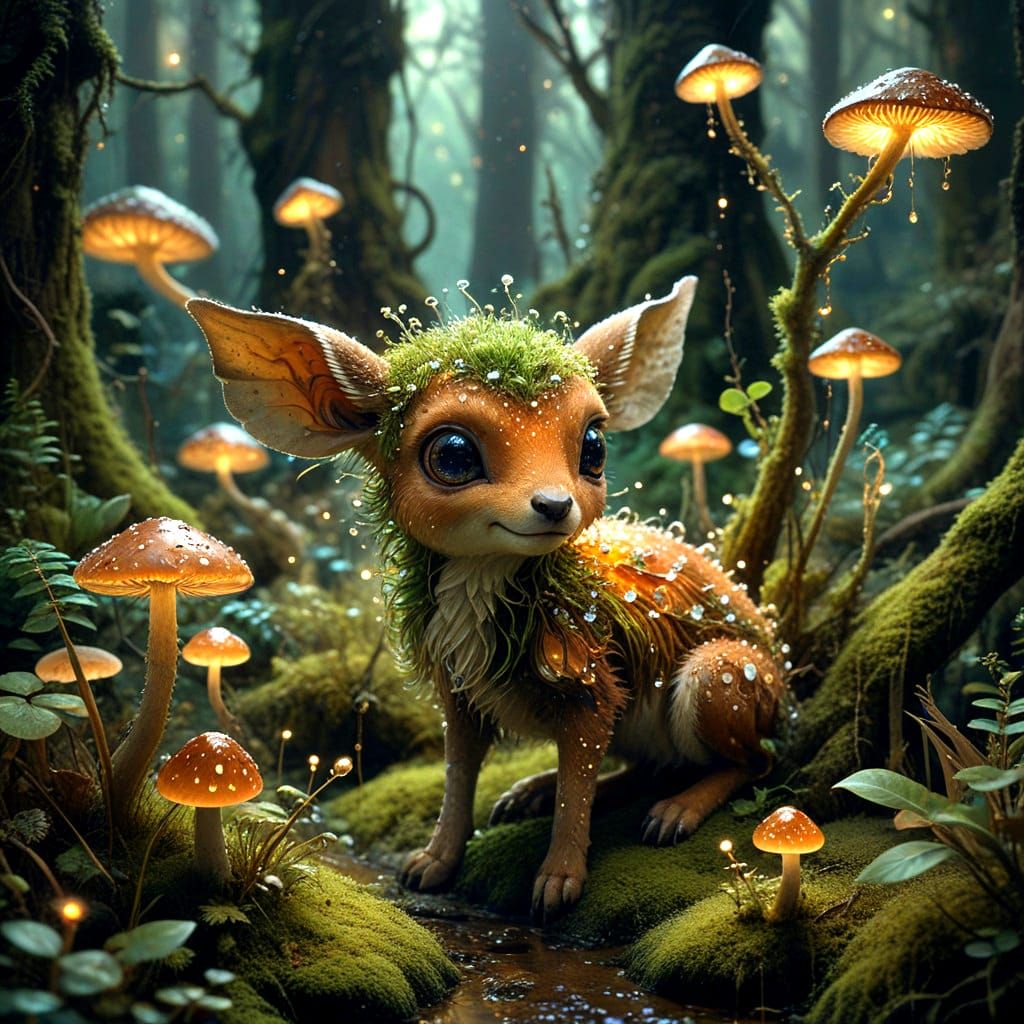 Whimsical Fantastical Deer-Fox Creature in Earthy Tones