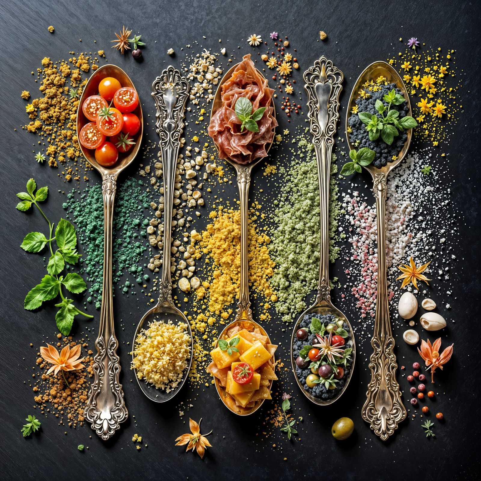 Molecular Gastronomy Sandwich Deconstructed as Flat Lay