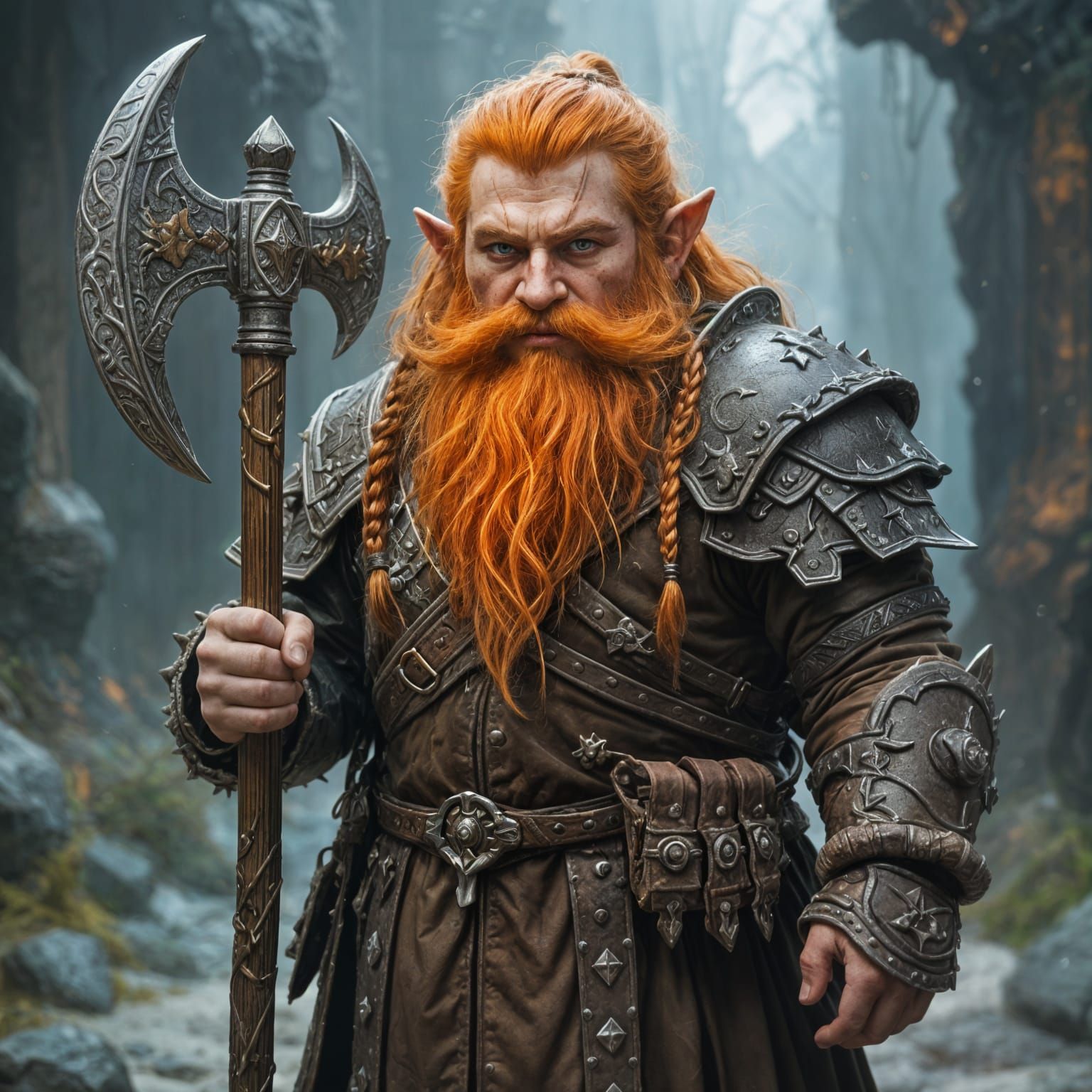 Young Dwarf Warrior in Light Brown Armor, Carrying Axes