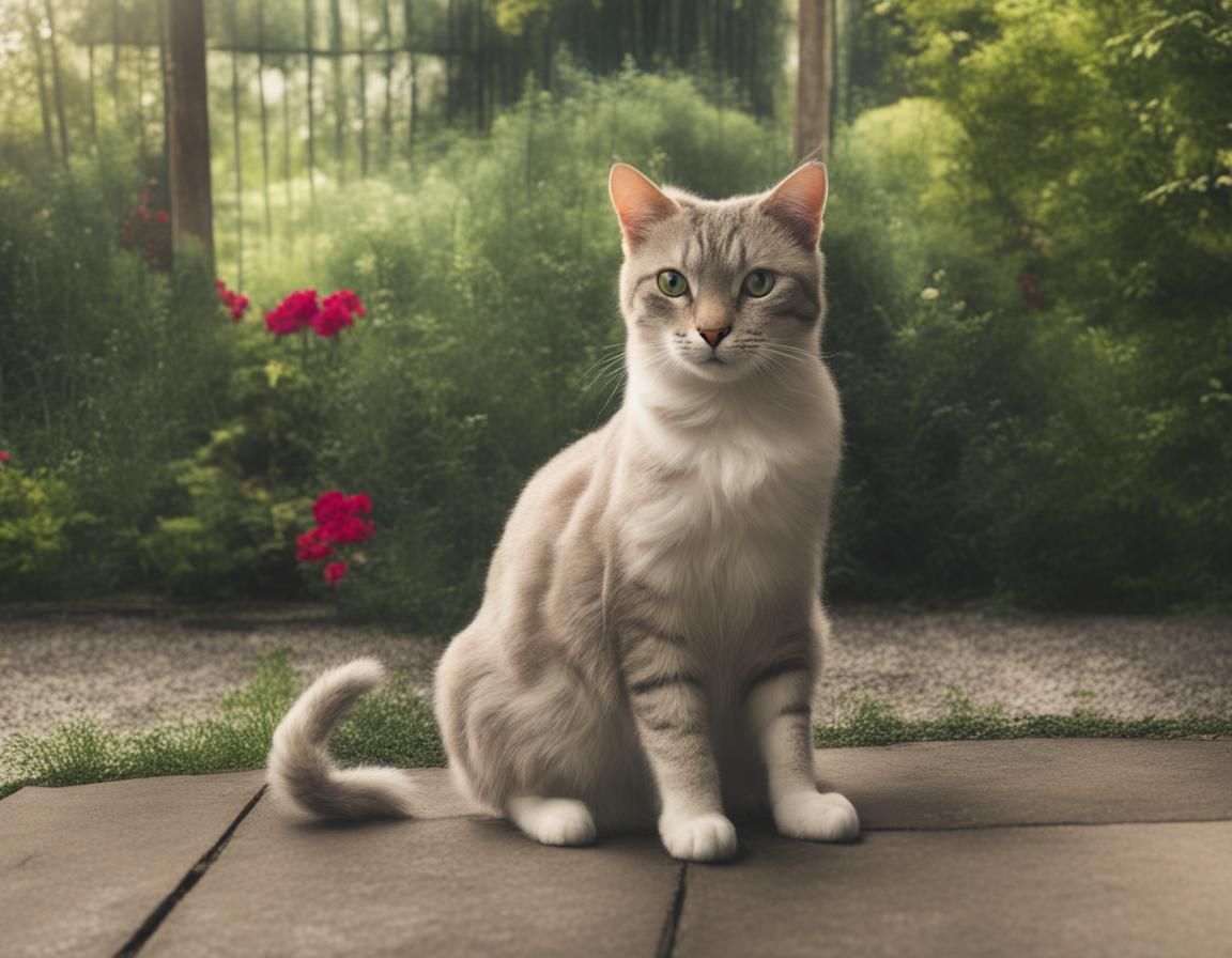 Cat's Peaceful Moment in a Verdant Garden