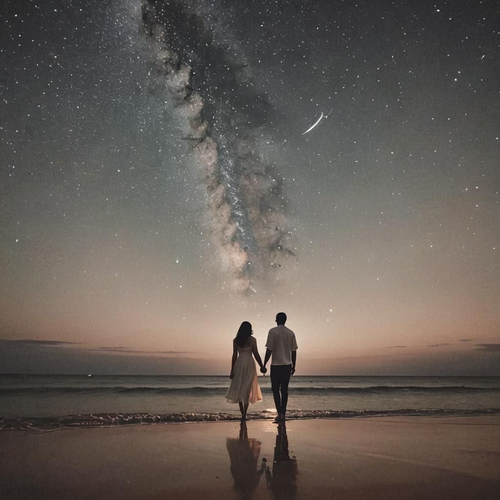 Romantic Night Beach Scene: Couple in Love