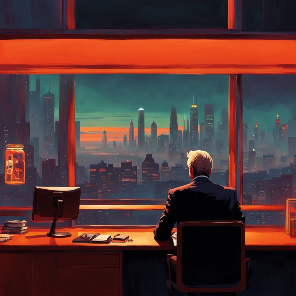 Future Deceiver in a Cityscape Dusk