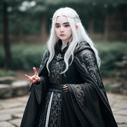 Medieval Princess with White Hair in Natural Lighting