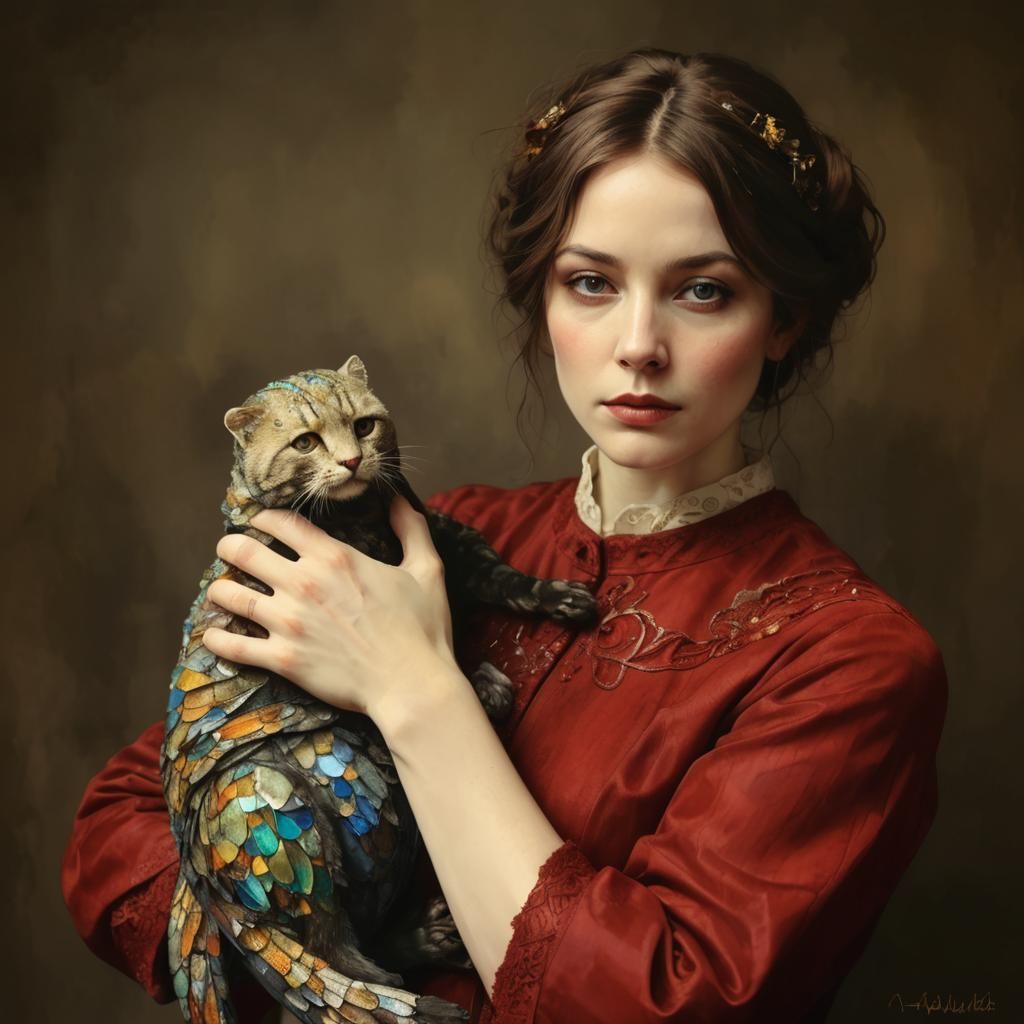 Stained Glass Cat in Art Brut Style