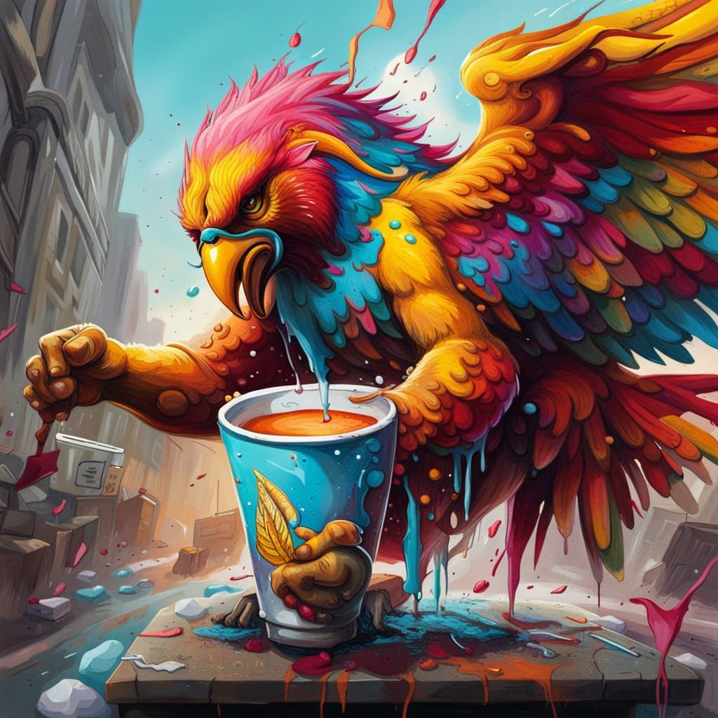 Griffin in Battle: Graffiti Art Illustration