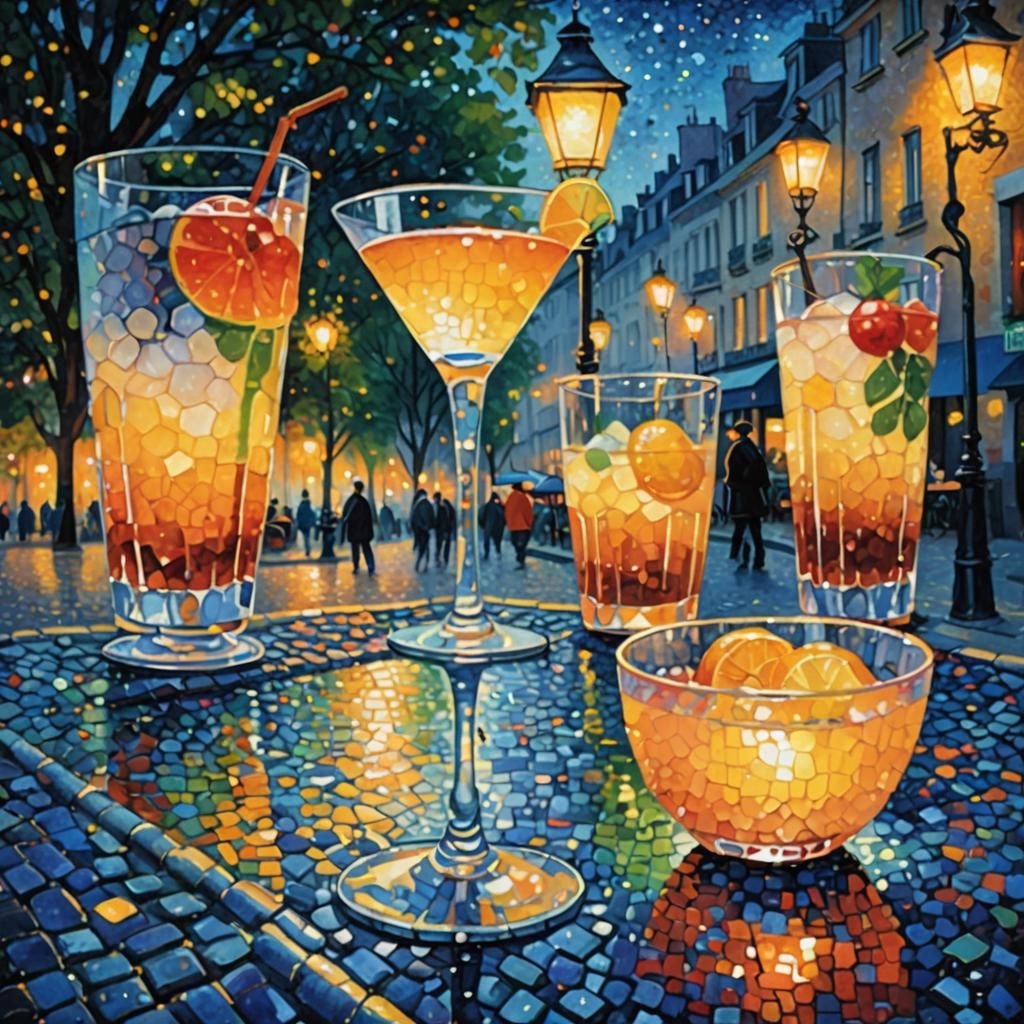 Parisian Street Scene in Pointillism Style