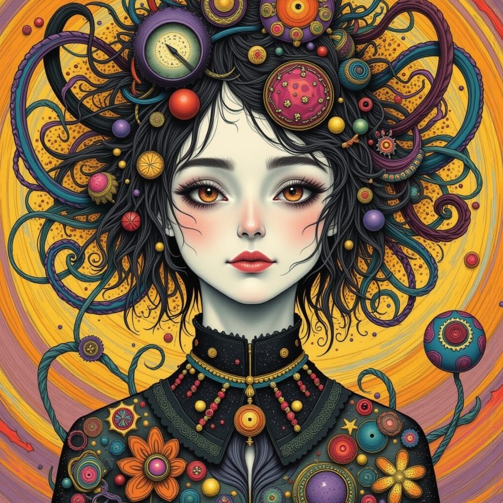 Surreal Woman in Chaotic Vortex Portrait