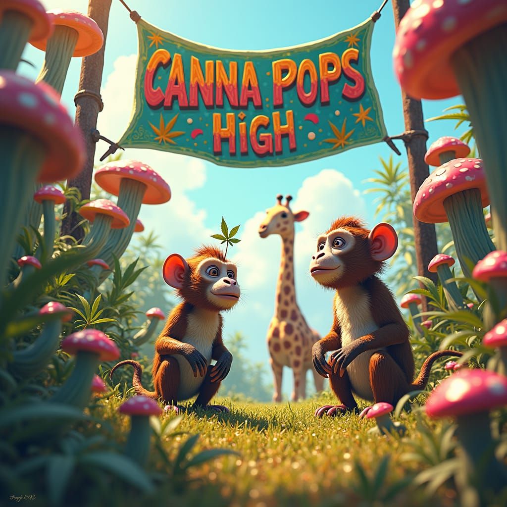 Space Monkeys and Giraffes in Cannabis Field