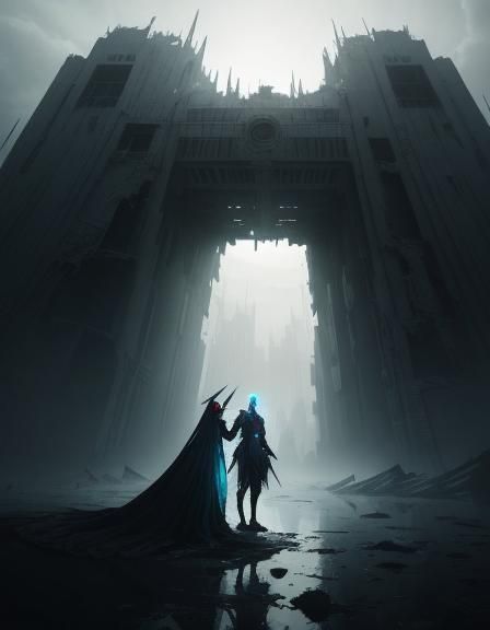 Fallen Hero at Tower's Edge: A Haunting Digital Painting