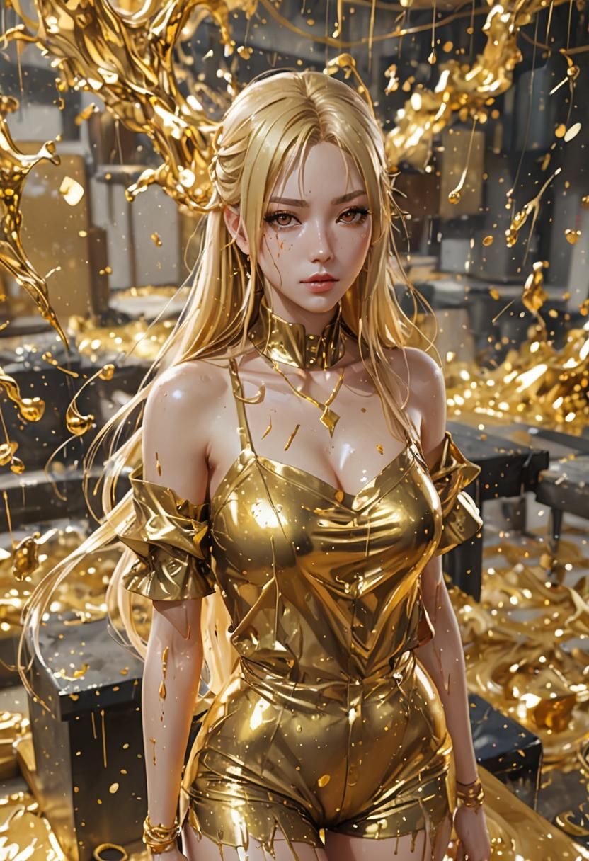 Golden Anime Woman Portrait in Digital Art Style