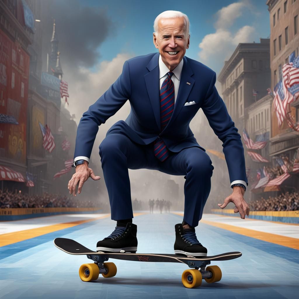 Joe Biden as Pro Skater: Detailed Matte Painting