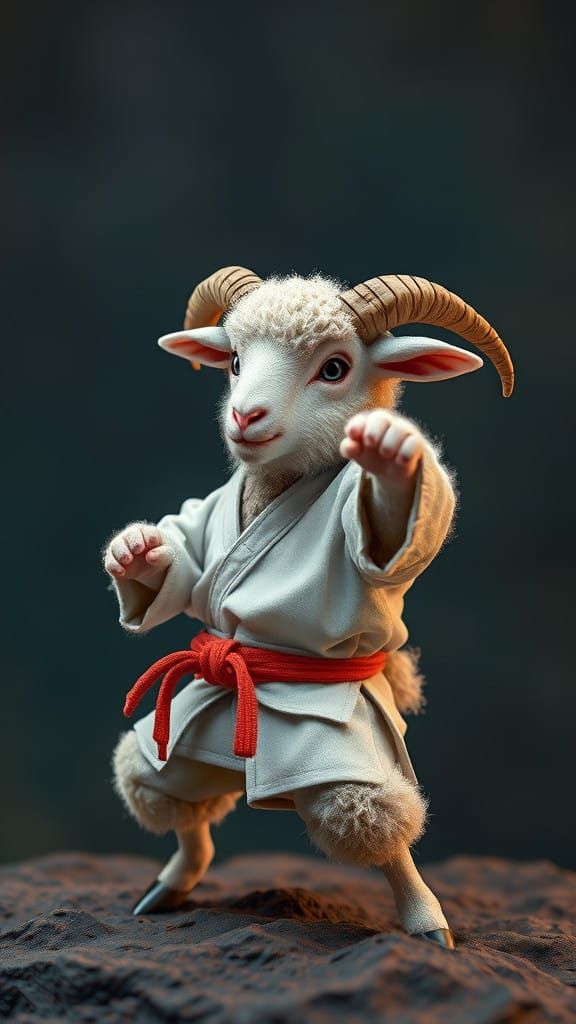 Majestic Karate Lamb in Fantastical Realm