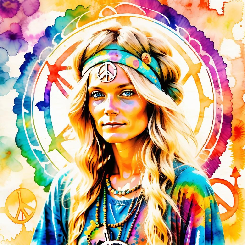 Surreal Hippie in Psychedelic Watercolor Style