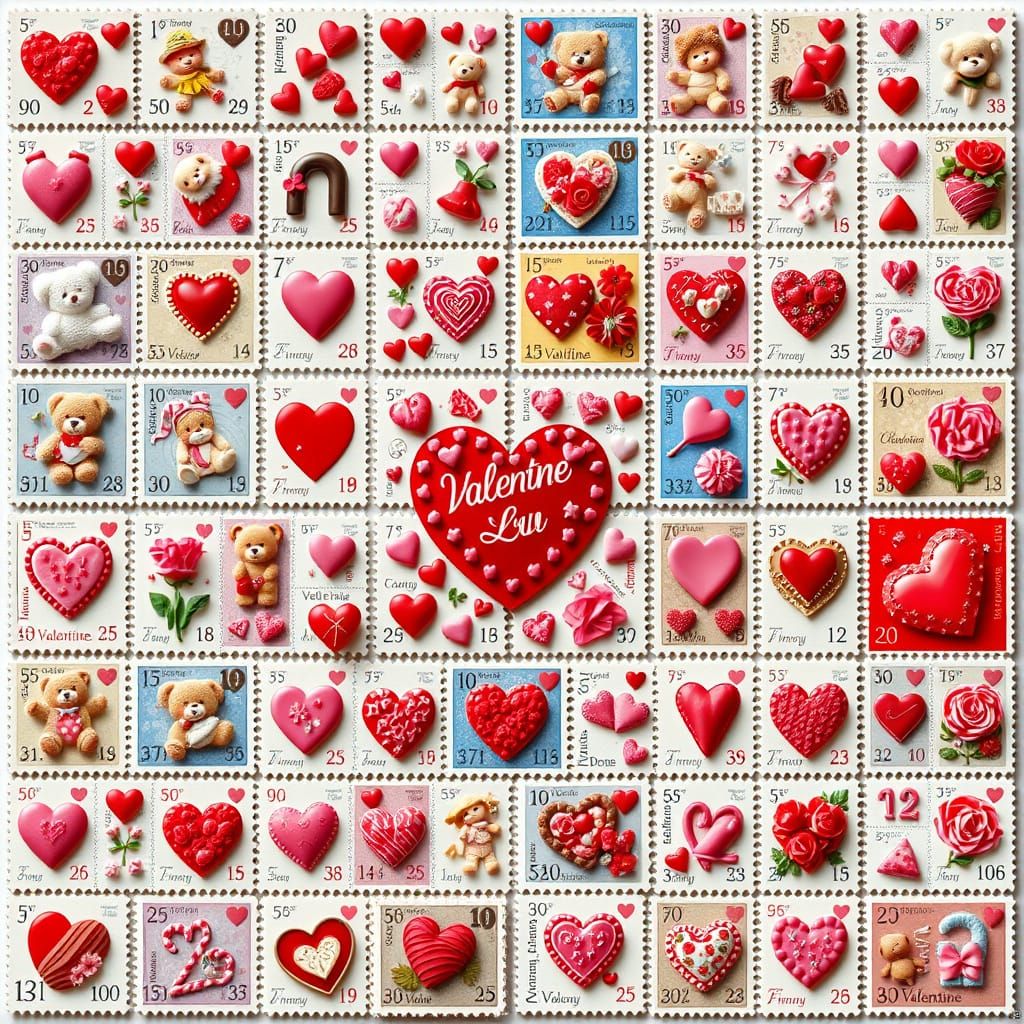 Vibrant Valentine Stamp Collage in Perfect Symmetry