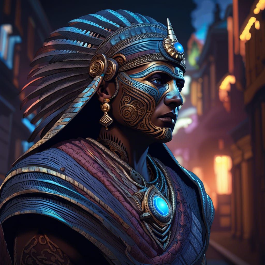 Cyberpunk Aztec Mummy Sorcerer Portrait