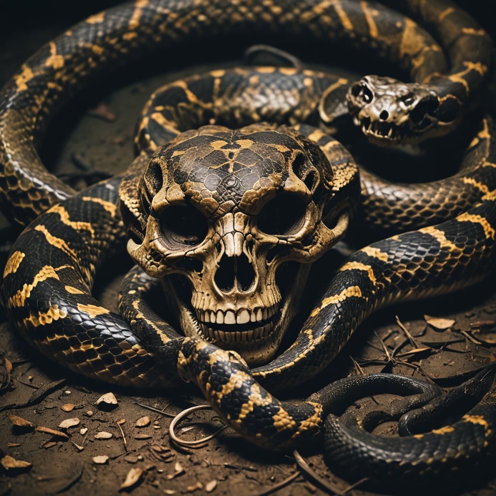 Rattlesnake with Skull Head in Cinematic Style