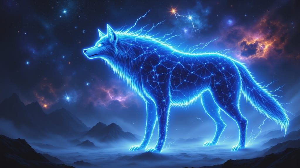 Celestial Wolf Howling at Nebula in Digital Art
