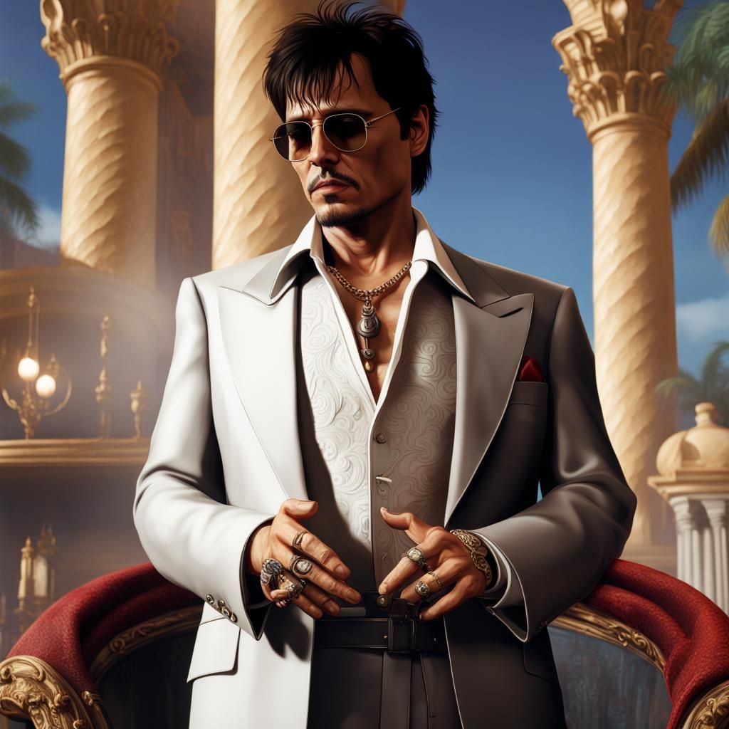 Johnny Depp as Scarface: Hyperrealistic Digital Portrait