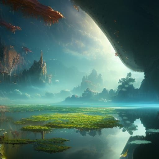 Starship Knight Navigates a River in Space: Anime Style