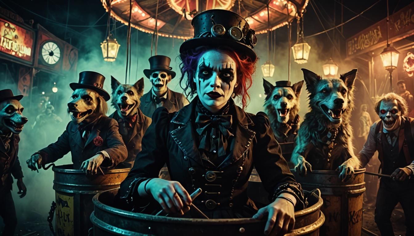 Steampunk Goth Model in Haunted Carnival Ride