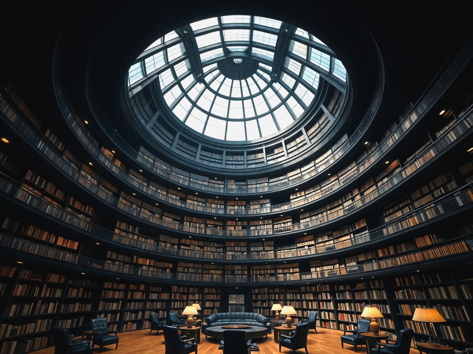 Grand Library in Dark Minimalist Style