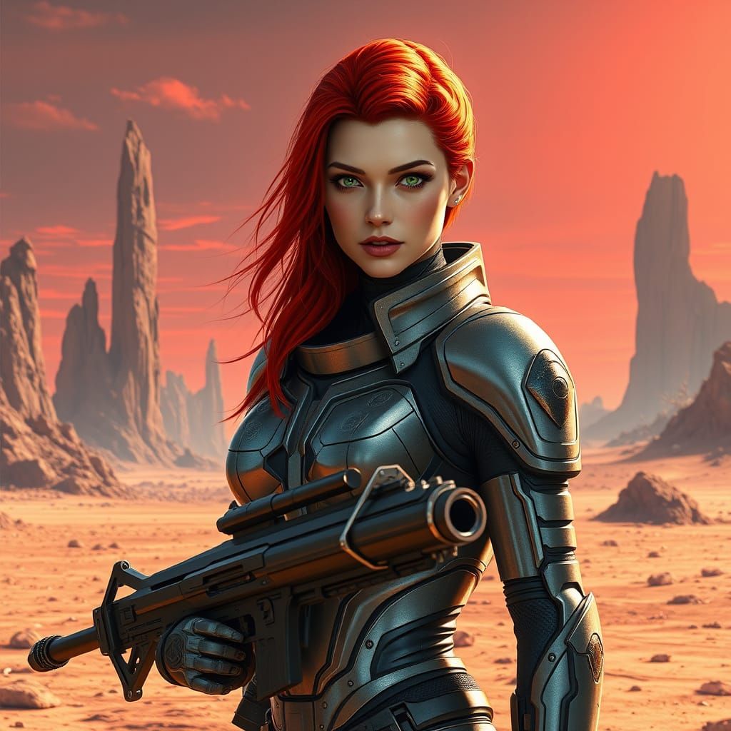 Redhead Warrior on Alien Planet in 8K