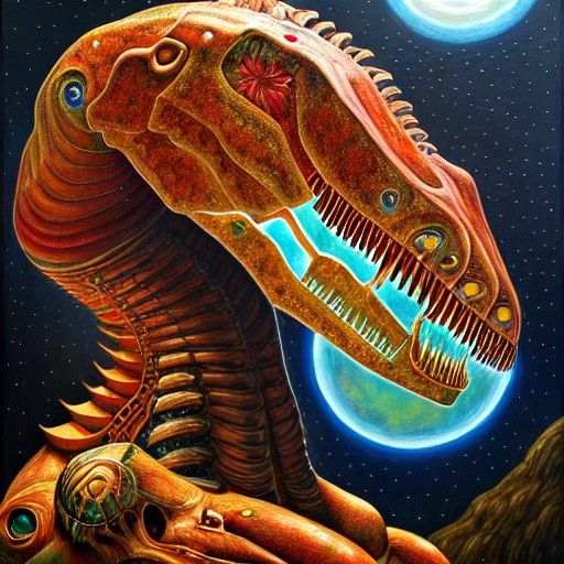 Celestial Tyrannosaurus in Biopunk Hyperrealism