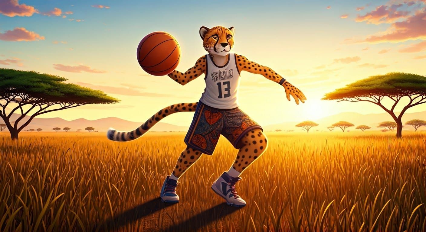Cartoon Cheetah Competes in Olympics, Digital 3D Artwork