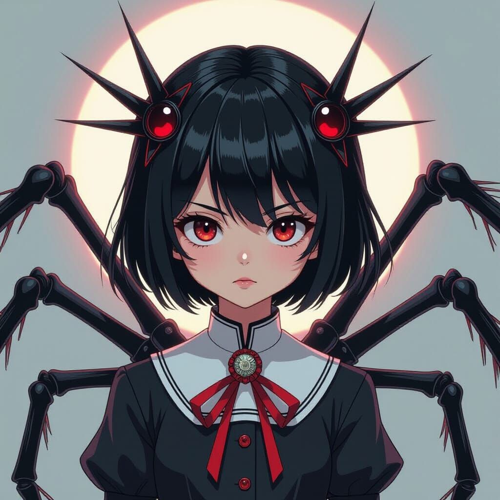 Anime Girl with Spider Legs, Dark Red Eyes, Gothic Style