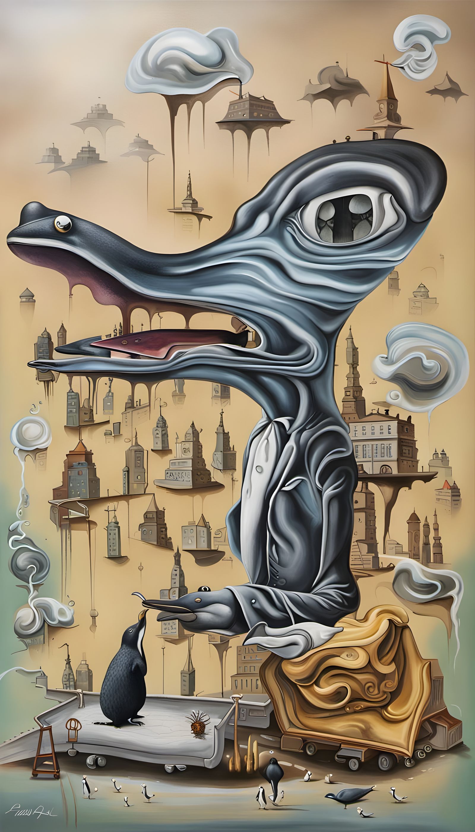 Surreal Urban Street Scene in Dali Style