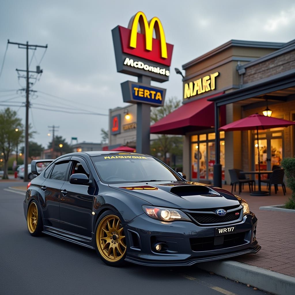 Playboy Models Enjoy McDonald's with a Sleek Dark Grey WRX I...