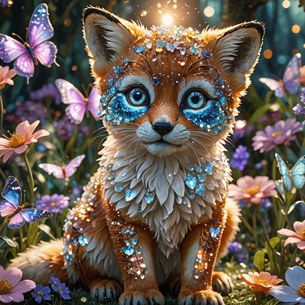 Crystal Butterfly Boops Fox Nose in Enchanted Garden