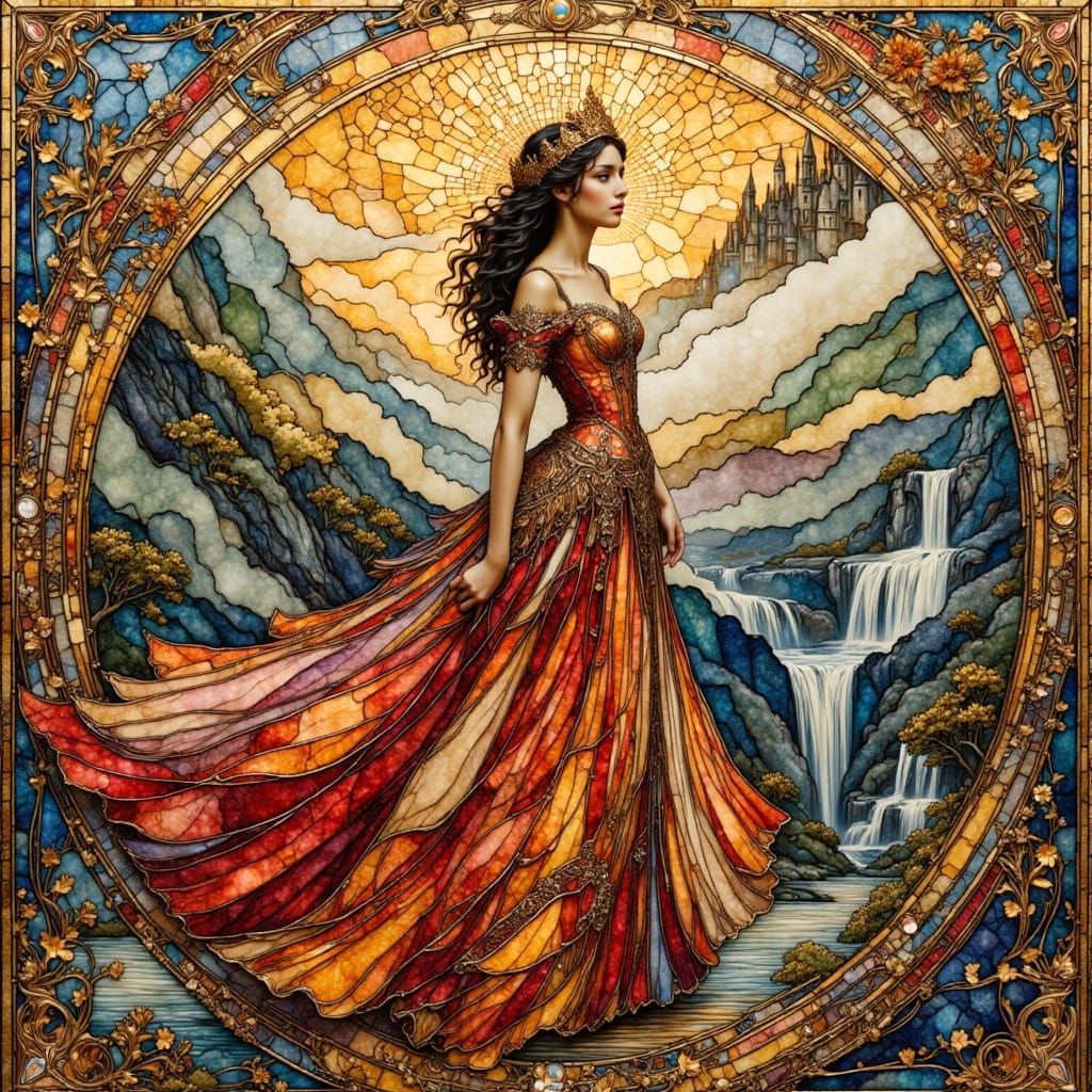 Woman in Medieval Dress: Stained Glass Impression