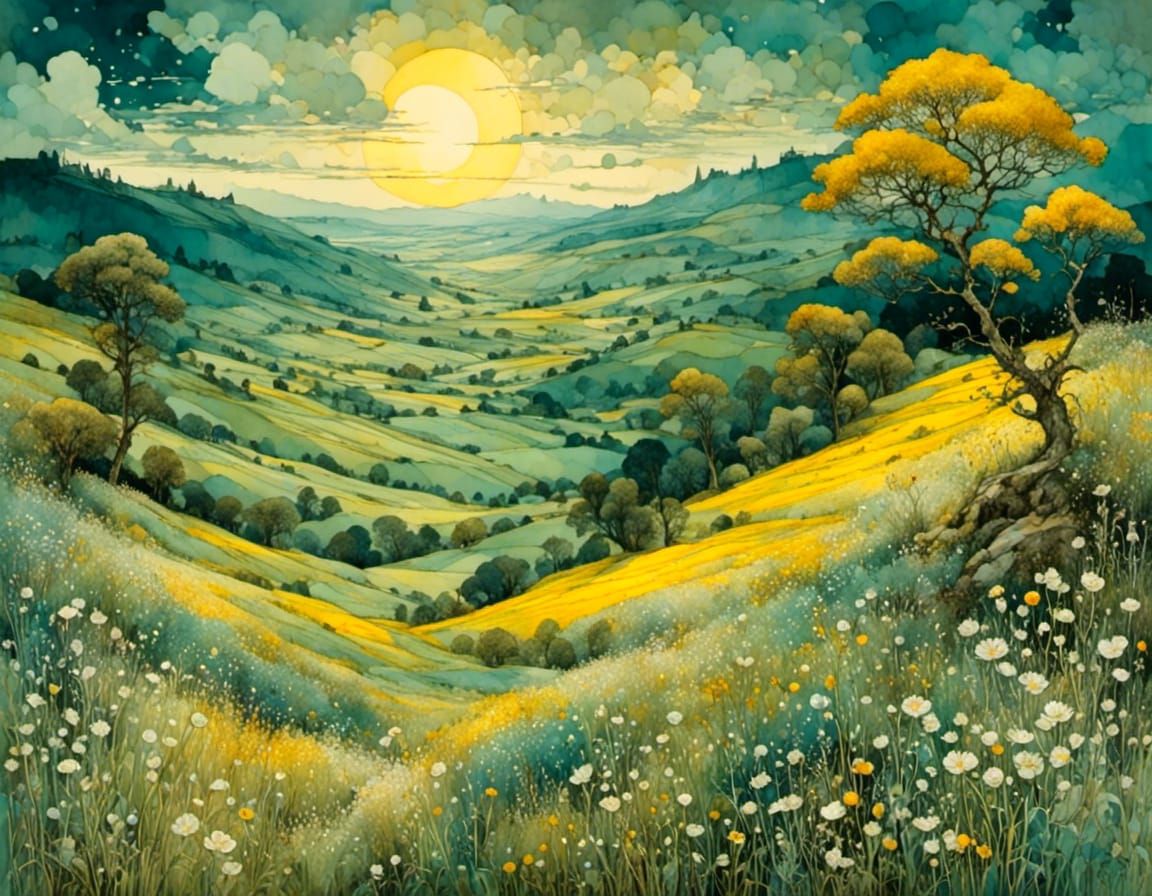 Dreamy Victorian Era Landscape in Soft Pastel Hues