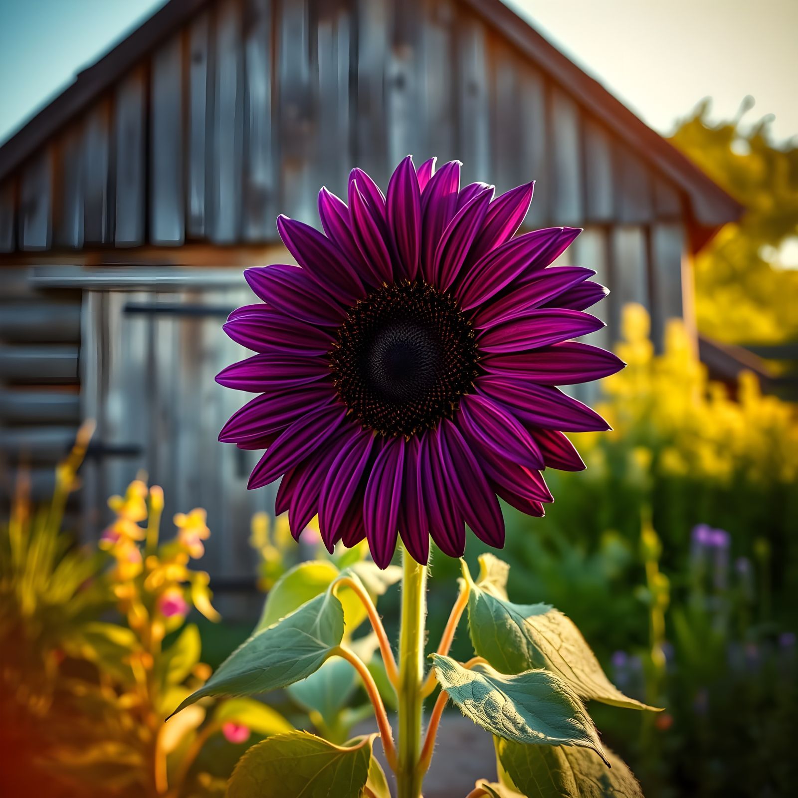 Ethereal Purple Sunflower in a Majestic Landscape