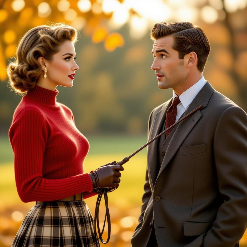 1950s Woman with Riding Crop in Retro Style