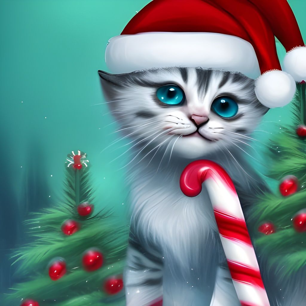 Festive Candy Cane Christmas Kitty Cat