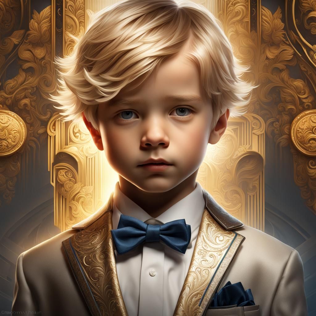 Blonde Boy in Formal Suit: Hyperdetailed Portrait