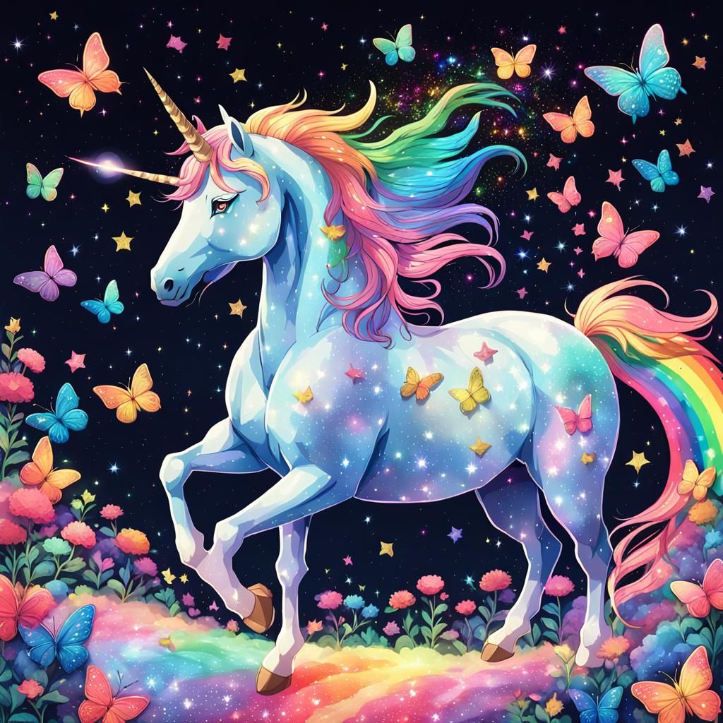 Sparkly Rainbow Unicorn with Butterflies