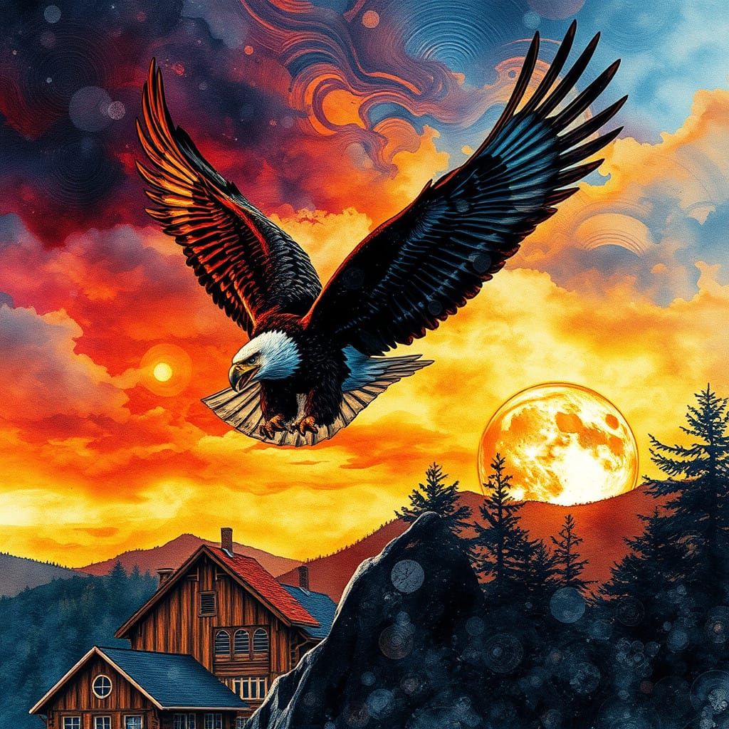Stylized Fantasy Eagle in Sunset Vortex
