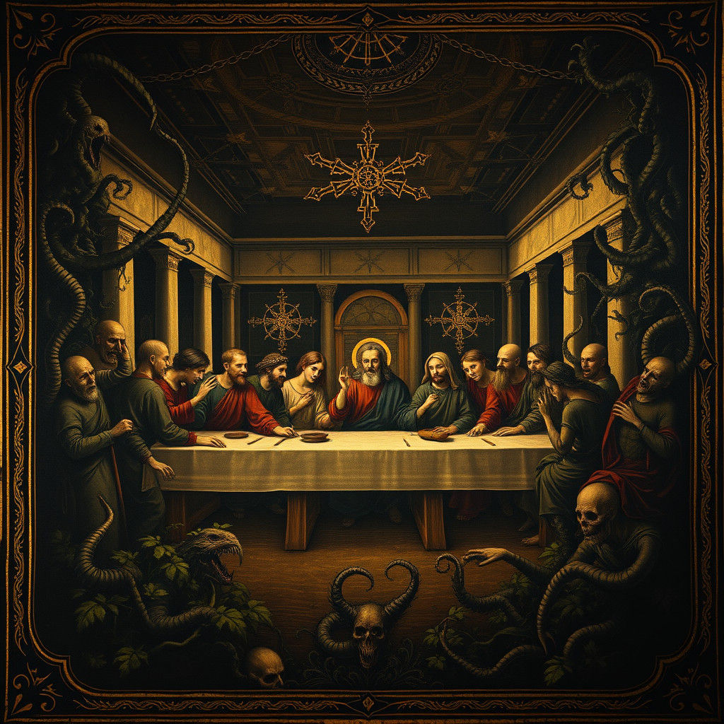 Gothic Last Supper Manuscript with Grotesque Details