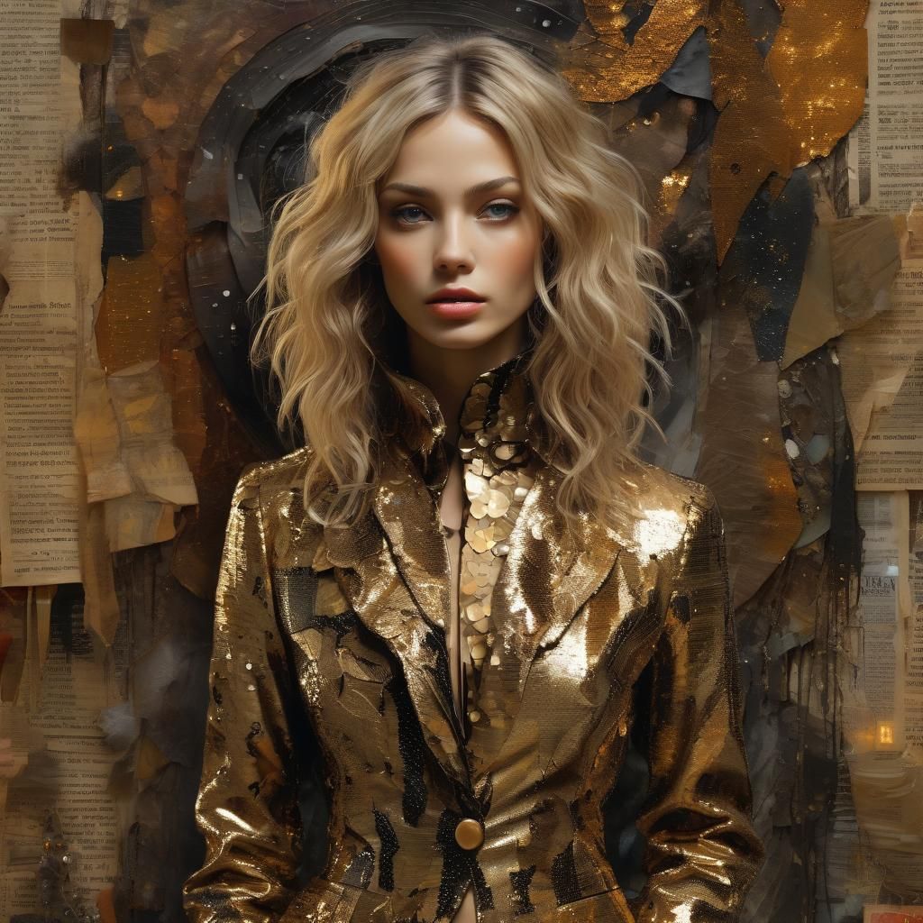 Mixed Media Collage of Woman in Fauvist Expressionism Style