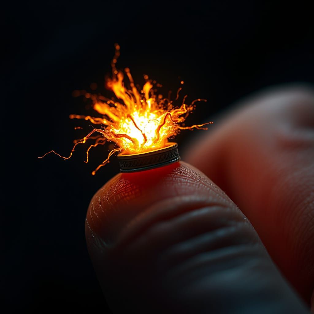 Cosmic Supernova on a Human Finger in Realistic Style