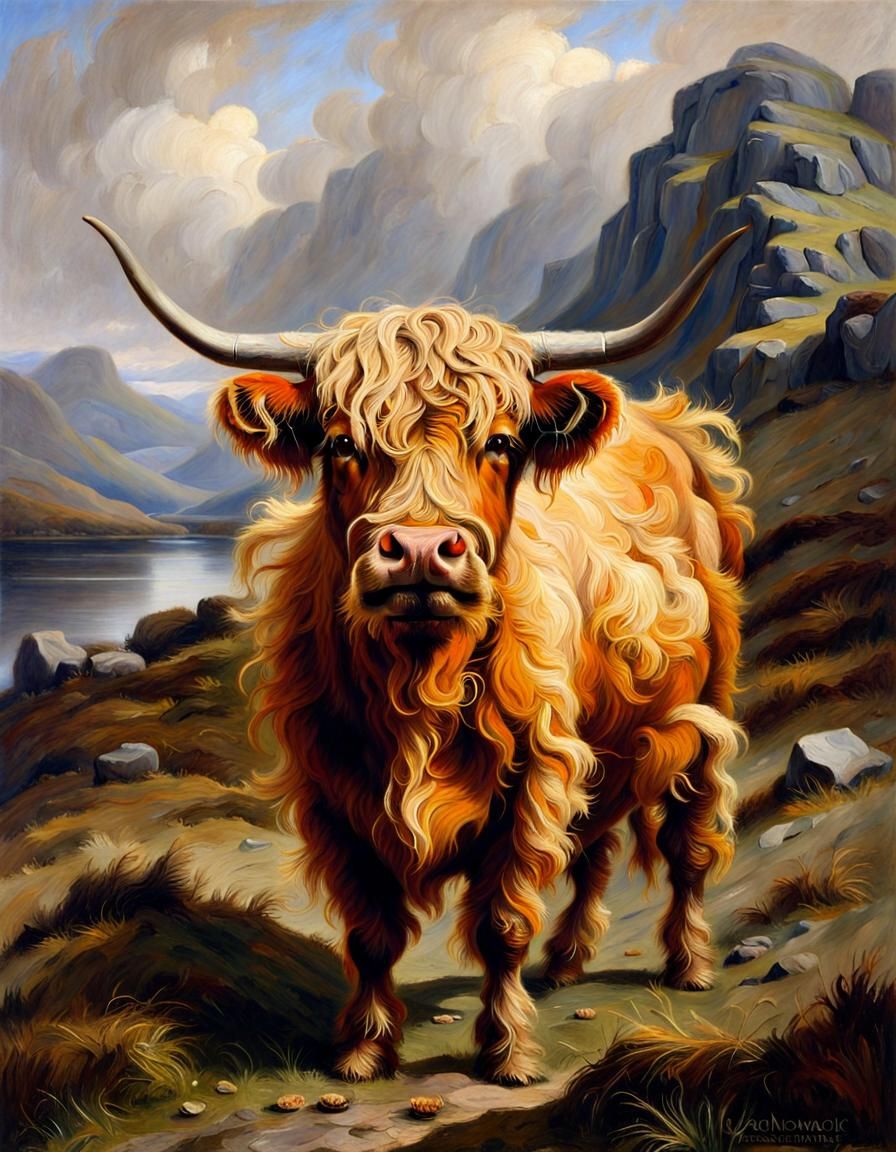 Highland Cow in Rembrandt Style Oil Painting