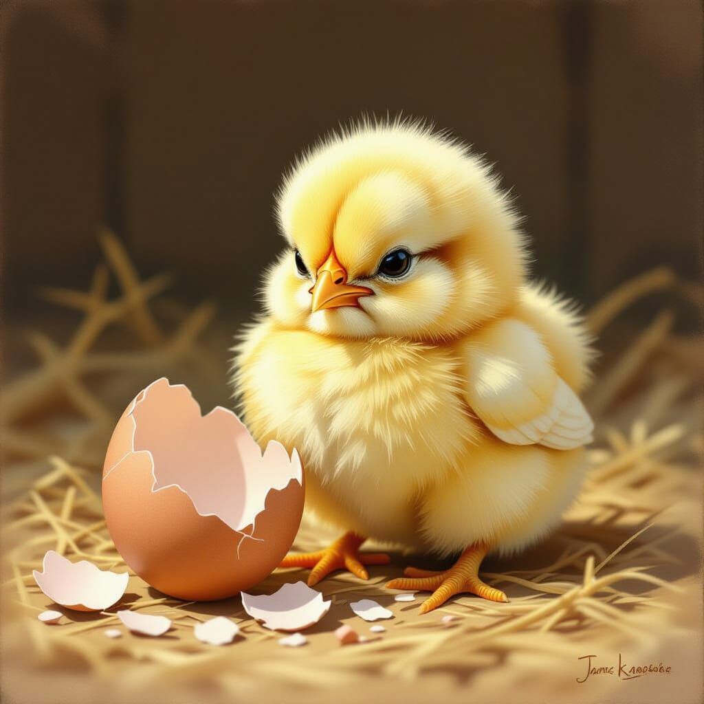 Baby Chick and Broken Egg in Whimsical Style