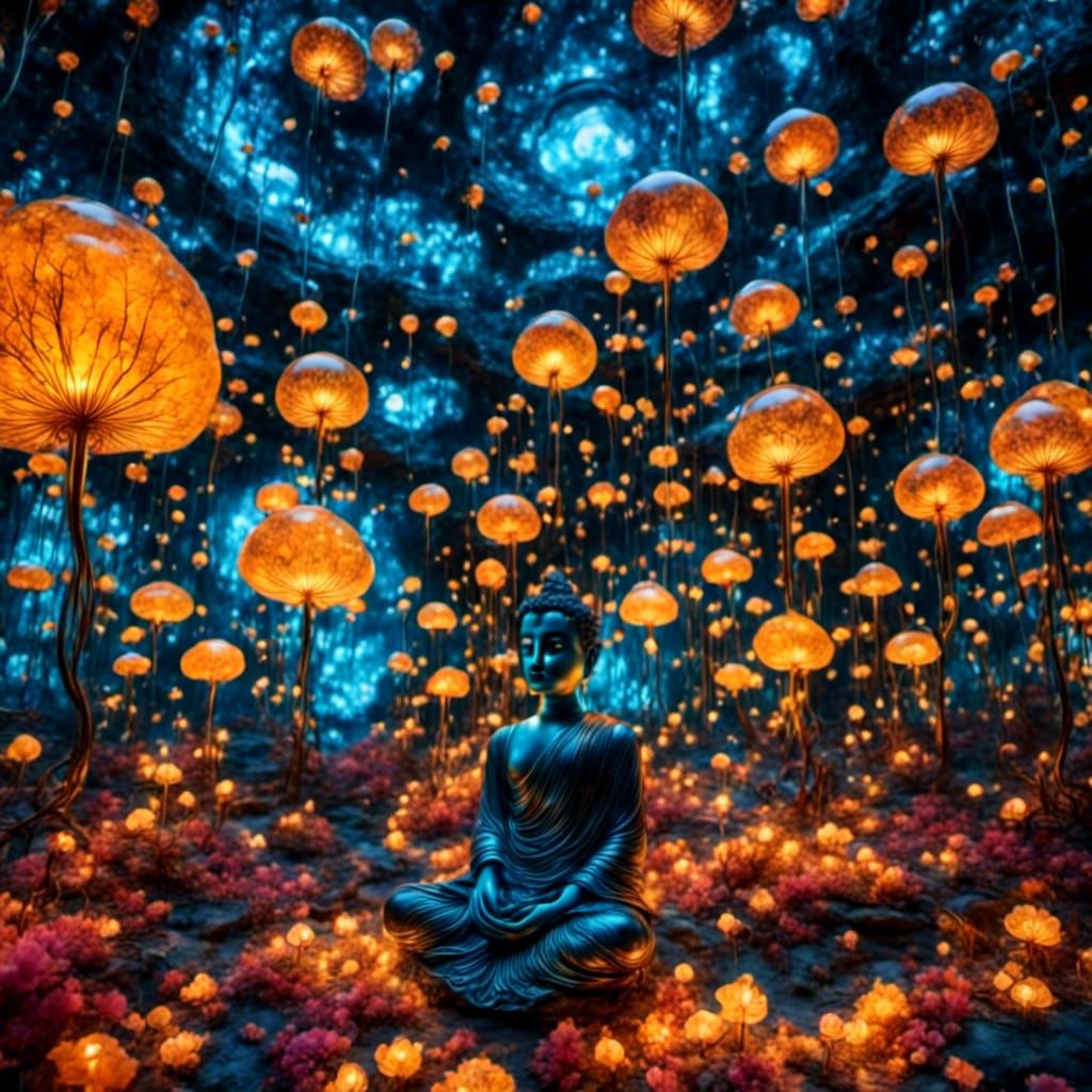 Psychedelic Levitating Buddha with Glass and Sparkle Effects