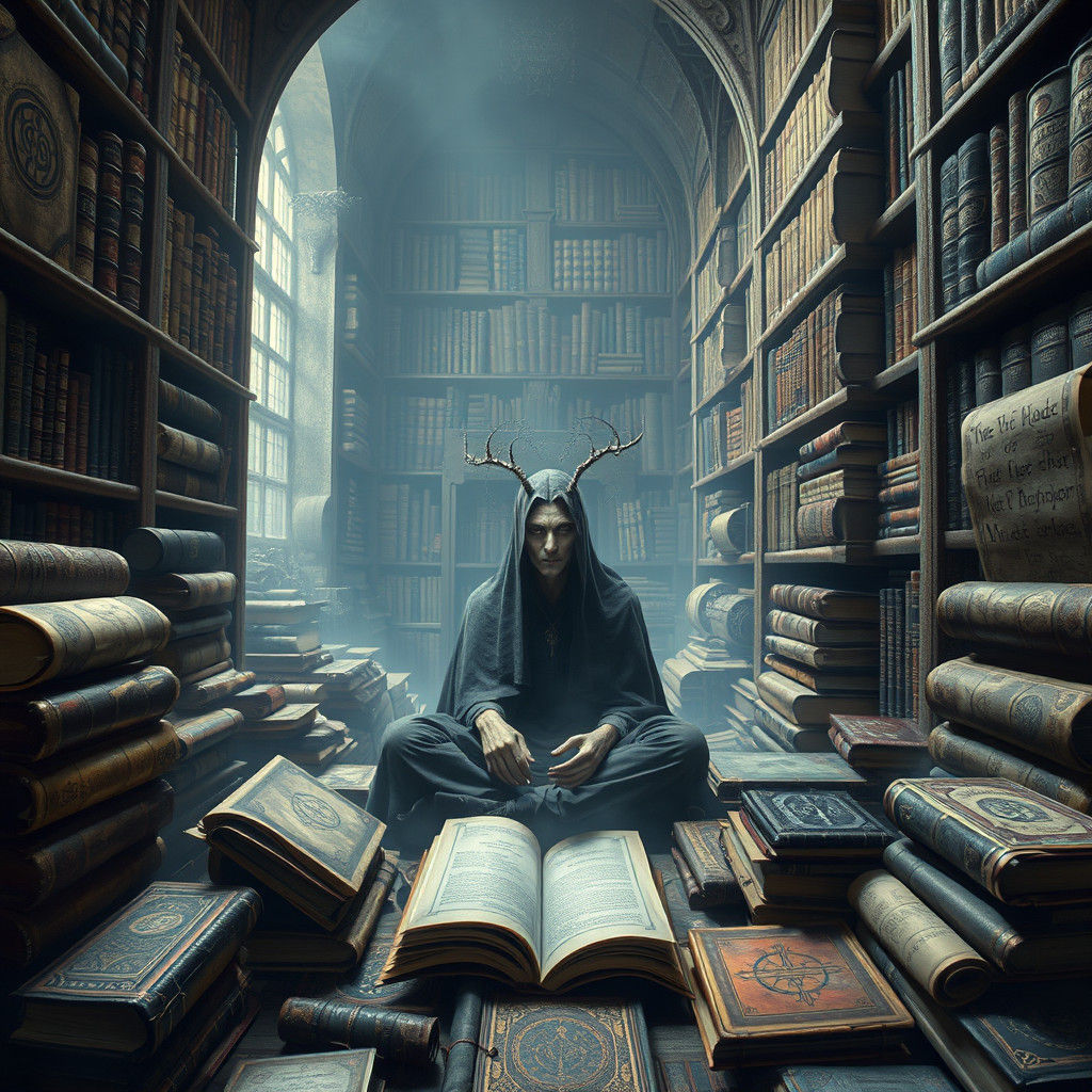 Mystical Being Unraveling Secrets in Ancient Library